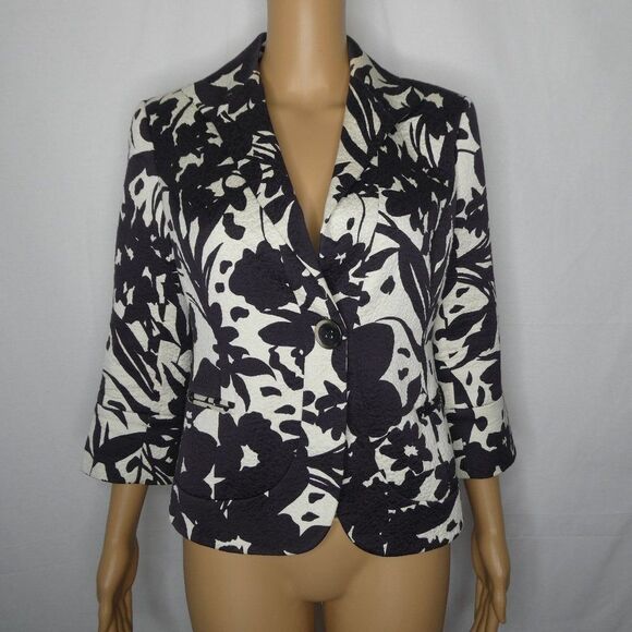 Lafayette 148 Floral Crop Blazer Jacket Brown Sz 2 - Picture 1 of 9